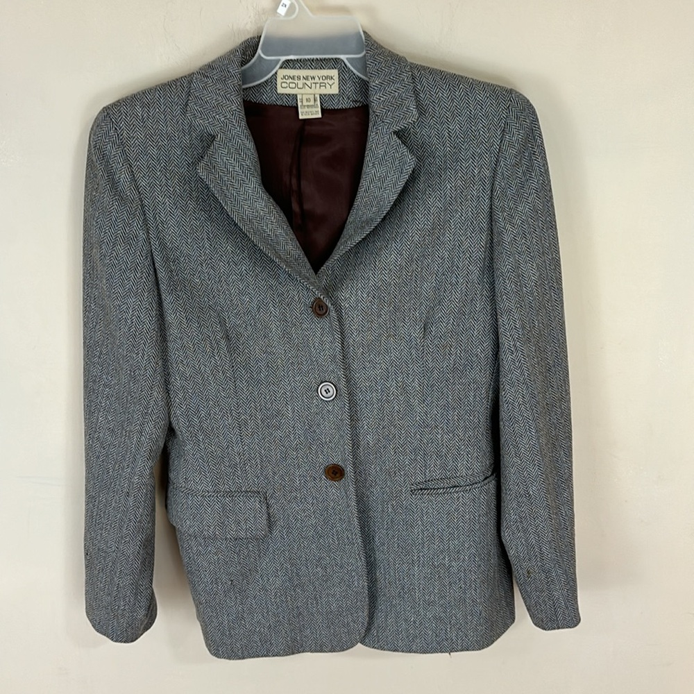 Jones N Y Country 100% Wool Tweed Jacket Blazer Size 10